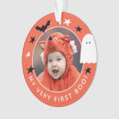 『かわいい』ブー写真ハロウィーンオレンジ オーナメント (正面)