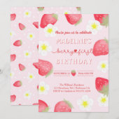 かわいい ベリー スウィート ストロベリー 誕生日 招待状 (正面/裏面)