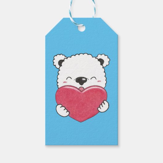 かわいい　ホッキョクグマ　ハート ギフトタグ (正面)