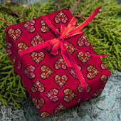 かわいい&ボーエレガントーハート赤いヴィンテージパターン ラッピングペーパー