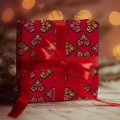 かわいい&ボーエレガントーハート赤いヴィンテージパターン ラッピングペーパー