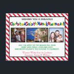 かわいい ポリティカル・コレクトネス 面白い 3枚の写真 シーズンポストカード<br><div class="desc">このユーモアたっぷりのホリデー ポストカードは、政治的正しさに対するユーモアのある斜めの見方を特徴としています。 カードには 3 つの写真が掲載されており、キャプションには、クリスマス ソルスティス ハヌカ クワンザァを 1 つの長い馬鹿げた単語にまとめて、ハブァ ファブロス クリスマソルスティクハヌカワンザァ！ と書かれています。 挨拶の文には、季節の精神が、あなたが祝うことを選択したどの休日でも、あなたの心を平和、愛、と光で満たしますように。と書かれています。 裏面は空白のままなので、あなた自身のメッセージを書くことができます。 気軽で楽しい季節の挨</div>