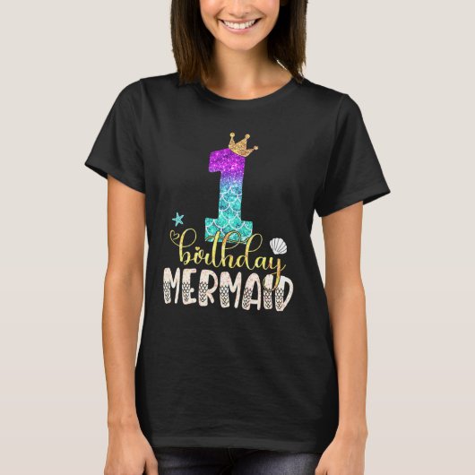 かわいい マーメイド 1歳 誕生日 お姫様 海 オーシャン 1歳児 Tシャツ (正面)