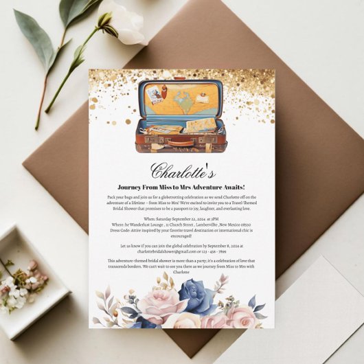 かわいい ミスからミセスへ ブライダルシャワー トラベル 招待状