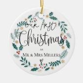 かわいい |ミスター・アンド・ミセスの初めてのクリスマス セラミックオーナメント (正面)