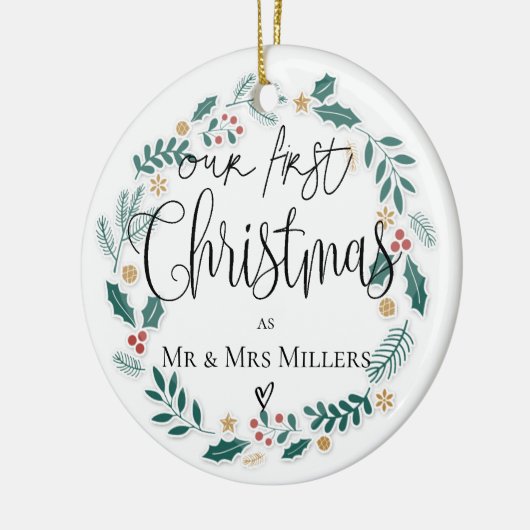 かわいい |ミスター・アンド・ミセスの初めてのクリスマス セラミックオーナメント (左)