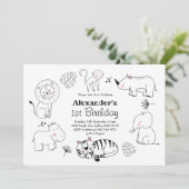 かわいい ミニマリスト ジャングル サファリ 動物 1歳の誕生日 招待状 (スタンド正面)