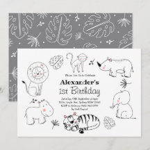 かわいい ミニマリスト ジャングル サファリ 動物 1歳の誕生日