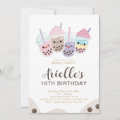 かわいい ミニマリスト ボバ バブル ミルク ティー 招待状 (正面)