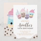 かわいい ミニマリスト ボバ バブル ミルク ティー 招待状 (正面/裏面)