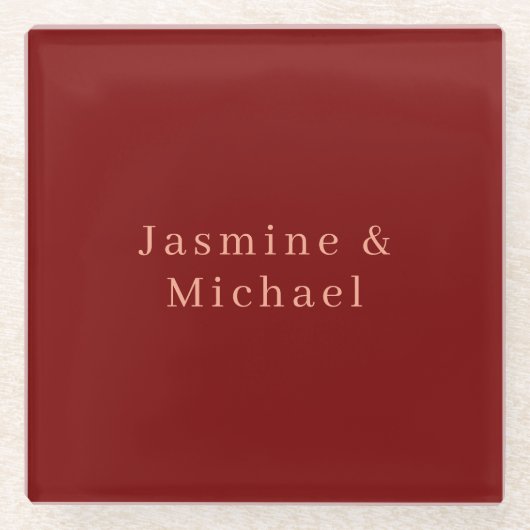 かわいい ミニマリスト ワインレッド & ピンクの名前 ガラスコースター (正面)