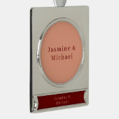 かわいい ミニマリスト ワインレッド & ピンクの名前 シルバープレートバナーオーナメント (右)