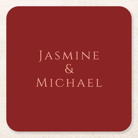 かわいい ミニマリスト ワインレッド & ピンクの名前 スクエアペーパーコースター (正面)