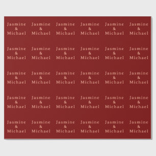 かわいい ミニマリスト ワインレッド&ピーチ オリジナル ネーム ラッピングペーパー