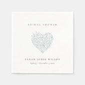 かわいい ミニマル ダスキー ブルー 花 ハート ウェディング シャワー スタンダードカクテルナプキン (正面)