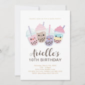 かわいい ミニマル ボバ バブル ミルク ティー 招待状 (正面)