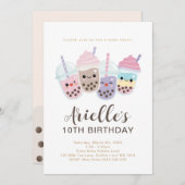 かわいい ミニマル ボバ バブル ミルク ティー 招待状 (正面/裏面)