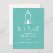 かわいい ミニマル 引越しました ティール色 引っ越し 案内ポストカード (正面/裏面)
