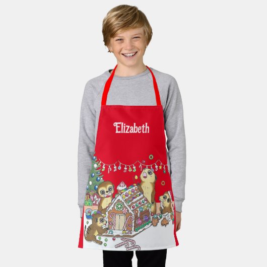 かわいい ミーアキャット お菓子の家 クリスマス 子供用 エプロン (着用した状態)