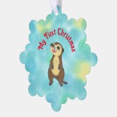 かわいい　ミーアキャット　初めてのクリスマス オーナメントカード (左)