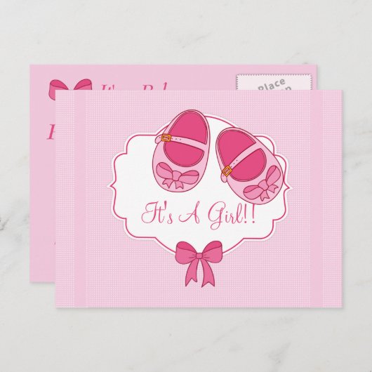 かわいい「メアリージャネス」ベビーシャワー招待状はがき インビテーションポストカード (正面/裏面)