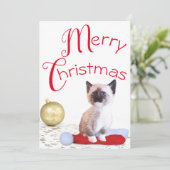 かわいい メリークリスマス シャム猫 サンタ帽子 シーズンカード (スタンド正面)
