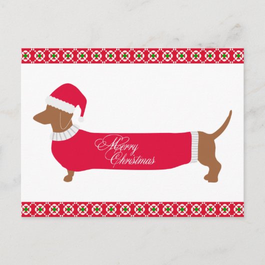かわいい メリークリスマス ダックスフンド 犬 ポストカード (正面)