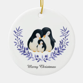 かわいい メリークリスマス ペンギンの家族 セラミックオーナメント