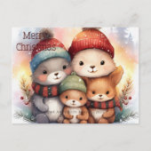 かわいい メリークリスマス 森の動物の家族 シーズンポストカード (正面)