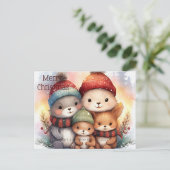 かわいい メリークリスマス 森の動物の家族 シーズンポストカード (スタンド正面)
