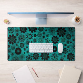 かわいい モダン おしゃれ ガーリー クール フラワー パターン ティール デスクマット