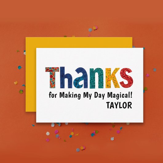 かわいい モダン カラフル イエロー キッズ 太字 タイポグラフィ サンキューカード