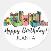 かわいい モダン カラフル ハッピー バースデー ラウンドシール (正面)