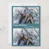 かわいい モダン ティールグリーン 2 フォト タイポグラフィー ハッピー シーズンカード (正面)