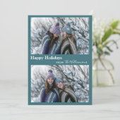 かわいい モダン ティールグリーン 2 フォト タイポグラフィー ハッピー シーズンカード (スタンド正面)