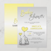 かわいい モダン ニュートラル イエロー 象の赤ちゃんのシャワー 招待状 (正面/裏面)
