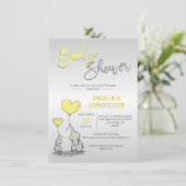 かわいい モダン ニュートラル イエロー 象の赤ちゃんのシャワー 招待状 (スタンド正面)