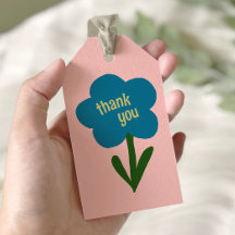 かわいい モダン フラワー 青とピンクのありがとう