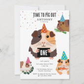 かわいい モルモット の 誕生日 パーティー 招待状 (正面)
