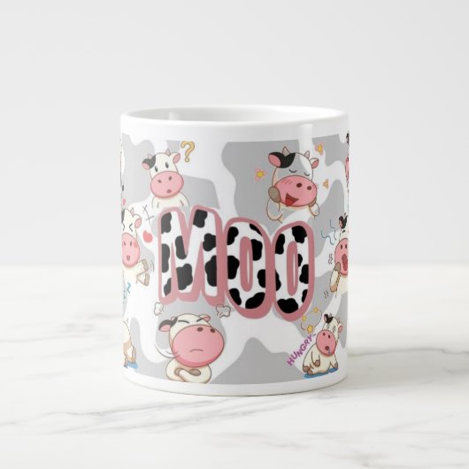 かわいい「モーモー牛」キャラクターデザイン ジャンボコーヒーマグカップ (正面)