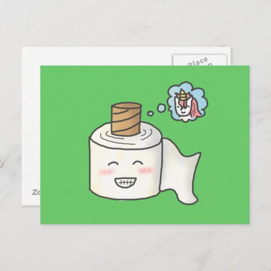 かわいい ユニコーンの夢をみるトイレットペーパー ポストカード (正面/裏面)