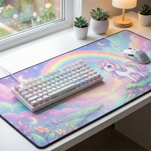 かわいい ユニコーン パステル レインボー マジカル デスクマット