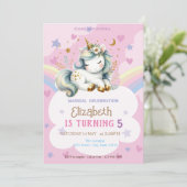 かわいい ユニコーン 虹 星 ハート 誕生日 招待状 (スタンド正面)