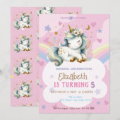 かわいい ユニコーン 虹 星 ハート 誕生日 招待状 (正面/裏面)
