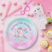 かわいい ユニコーン 虹 雲 誕生日 ペーパープレート (パーティー)