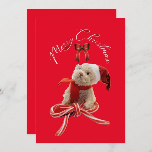かわいい  ユーモアあふれるクリスマスのテディベア  メッセージ シーズンカード (正面/裏面)