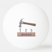 かわいい、ユーモアのあるハンマーと釘の漫画イラスト 卓球ボール (裏面)