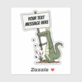 かわいい、ユーモア溢れる緑のワニの漫画イラスト シール (シート)