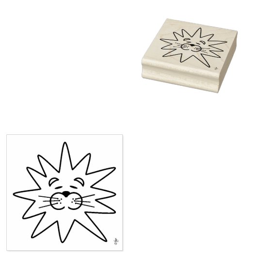 かわいい ライオンの顔 木製 アートスタンプ ラバースタンプ (押印)