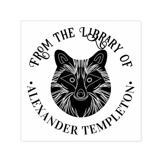 かわいい ラクーンの頭の丸い 図書館の本の名前 セルフインキングスタンプ (デザイン)